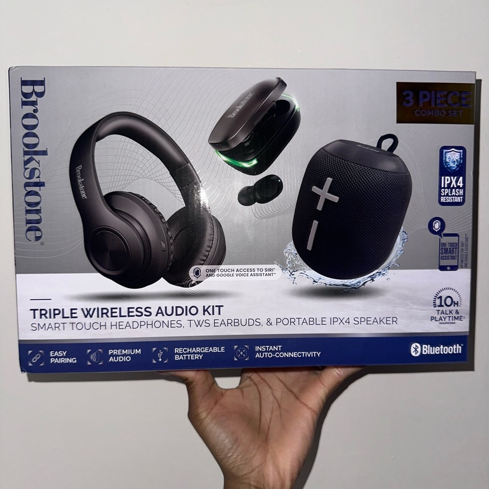 Brookstone Triple Wireless Audio Kit  (Bluetooth Headphones, Earbuds, Speaker)